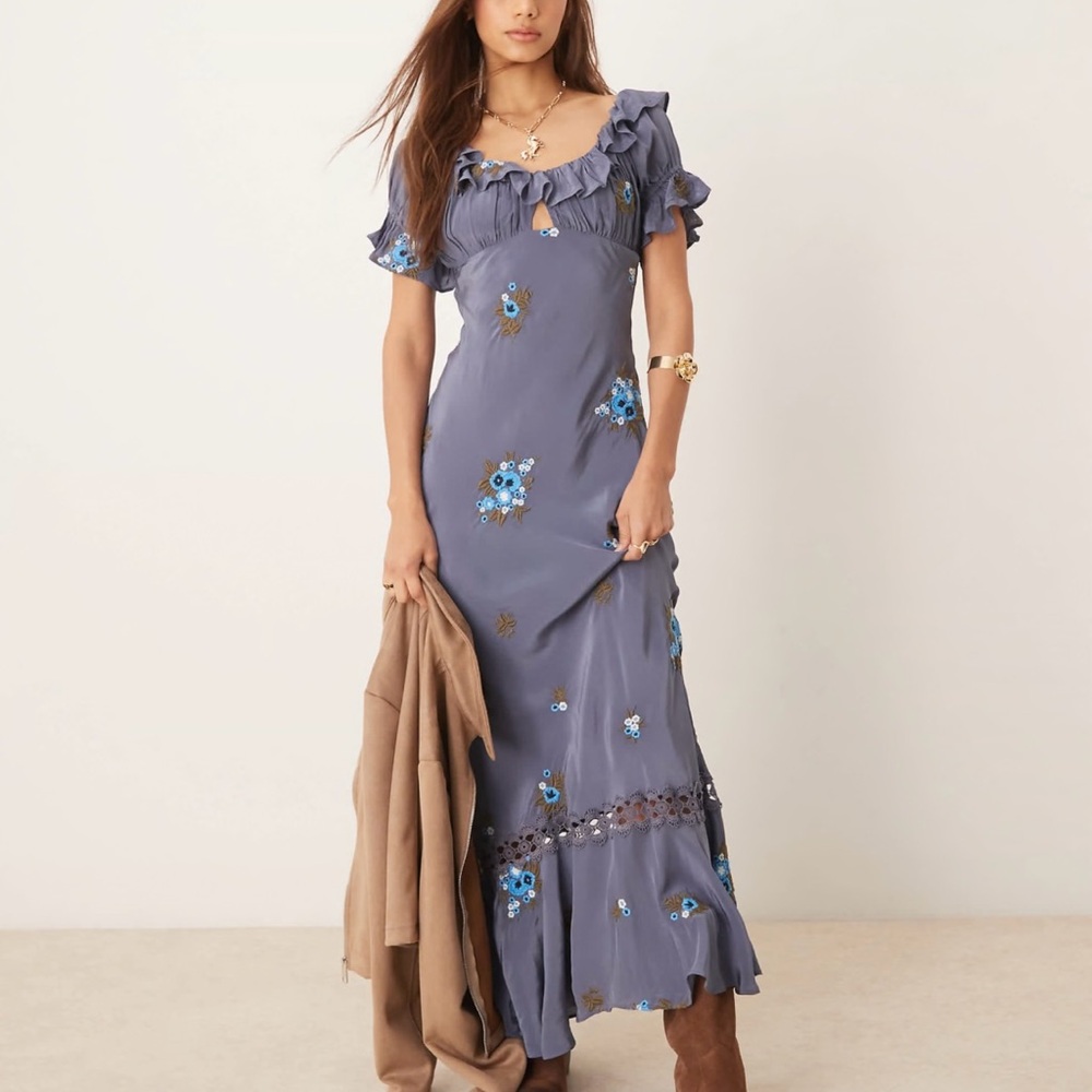 Free People Slate Blue Floral Maxi Dress